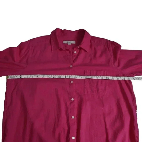 LOFT Linen Blend  Button Down Blouse Barbiecore Long Sleeve Size Large - Picture 10 of 11